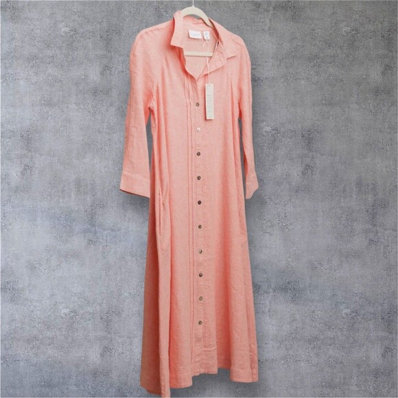 Calypso St. Barth Dresses & Skirts - Calypso St Barth New‎ Coral Linen Blend Shirt Dress Size M